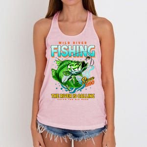 Wild River Fishing The River Is Calling Catch The Big Bass Since 1990 Women's Knotted Racerback Tank