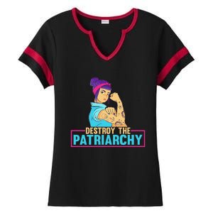 Womens Radical Feminist Feminism Destroy The Patriarchy Ladies Halftime Notch Neck Tee