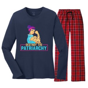 Womens Radical Feminist Feminism Destroy The Patriarchy Women's Long Sleeve Flannel Pajama Set 