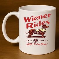 Wiener Rides Free Today Only Funny Wiener Dog 11oz C Handle Ceramic Mug
