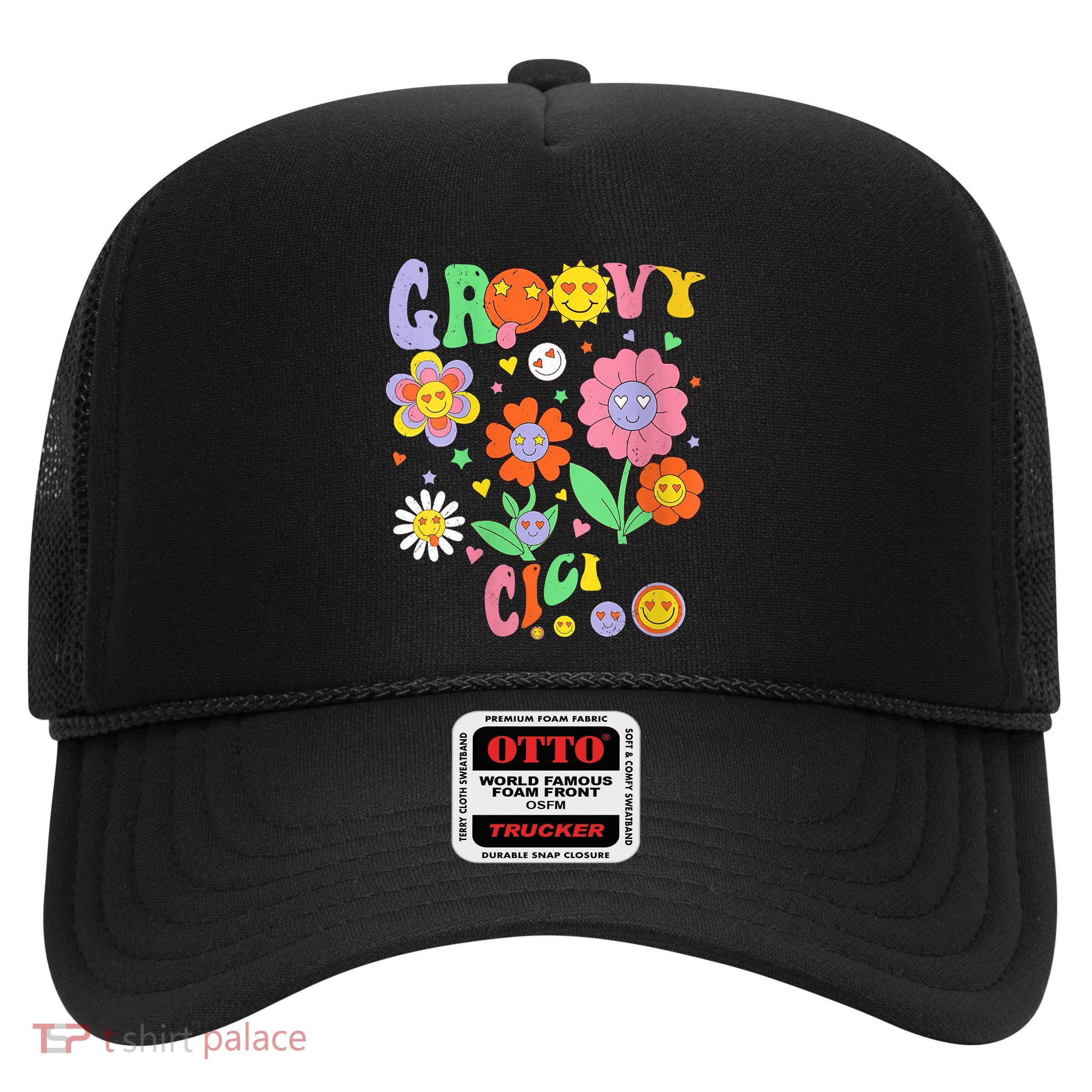 Womens Retro Groovy Cici Groovy Birthday Party Matching Family Trucker Hat
