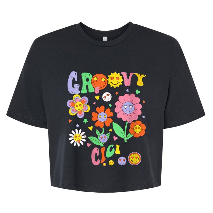 Wo Retro Groovy Cici Groovy Birthday Party Matching Family Bella+Canvas Jersey Crop Tee