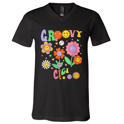 Wo Retro Groovy Cici Groovy Birthday Party Matching Family V-Neck T-Shirt