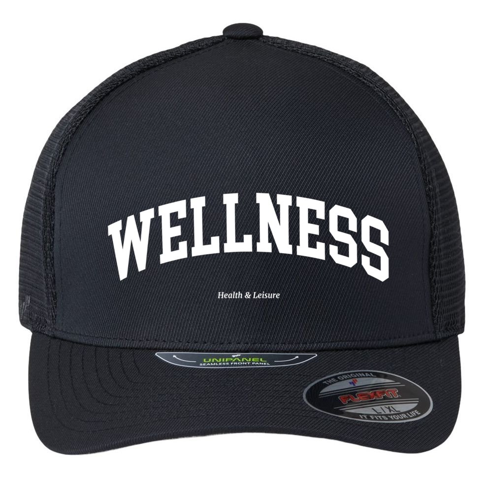 Wellness Retro Health Club Sporty 90s Athleisure Aesthetic Meaningful Gift Flexfit Unipanel Trucker Cap