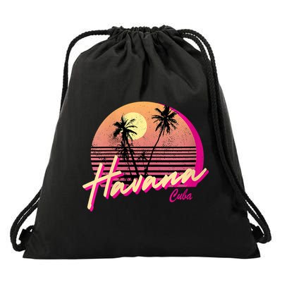 Womens Retro Havana Cuba California Beach Sunset Drawstring Bag