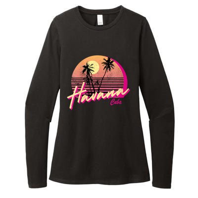 Womens Retro Havana Cuba California Beach Sunset Womens CVC Long Sleeve Shirt