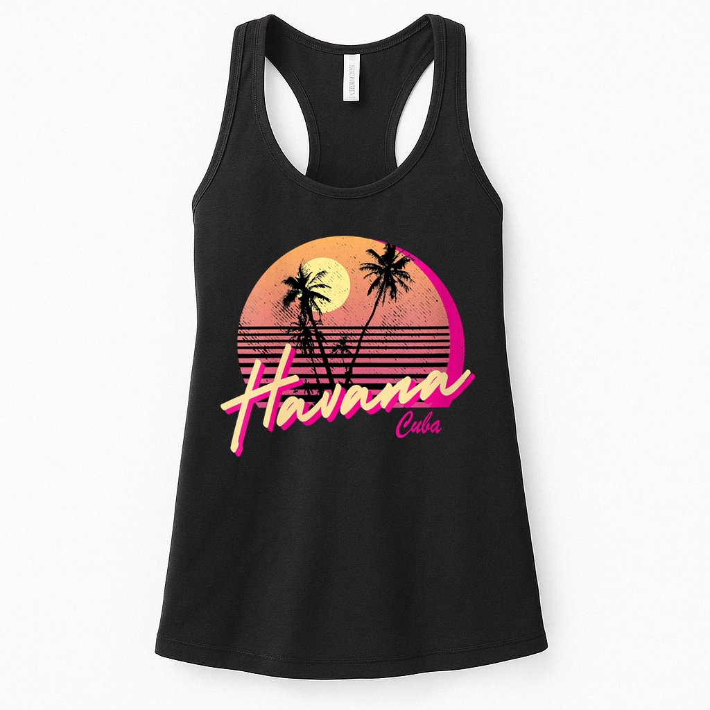 Womens Retro Havana Cuba California Beach Sunset Womens Tank Top