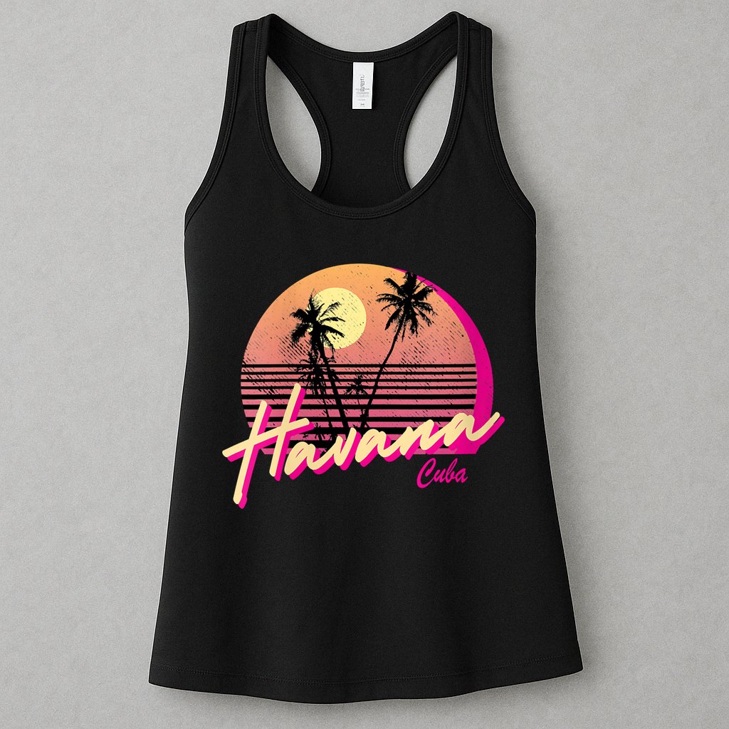 Womens Retro Havana Cuba California Beach Sunset Womens Tank Top