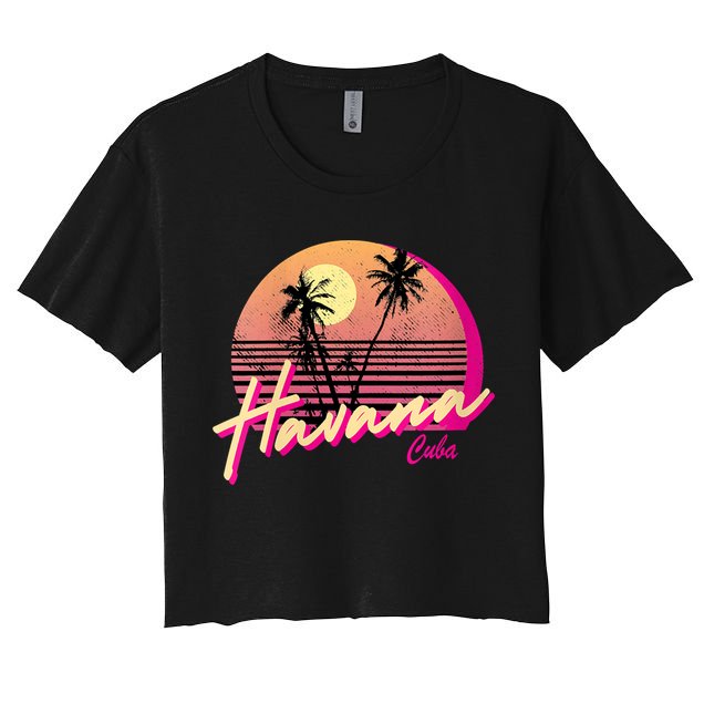 Womens Retro Havana Cuba California Beach Sunset Crop Top