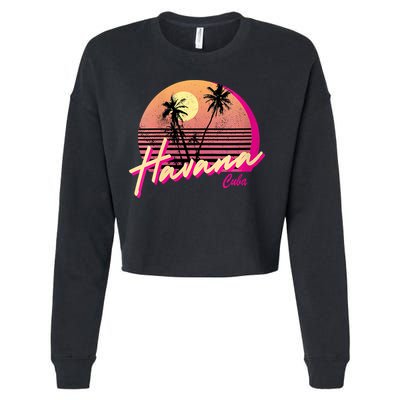 Womens Retro Havana Cuba California Beach Sunset Cropped Pullover Crew