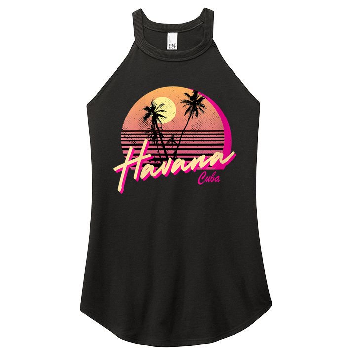 Womens Retro Havana Cuba California Beach Sunset Women's Perfect Tri Rocker Tank