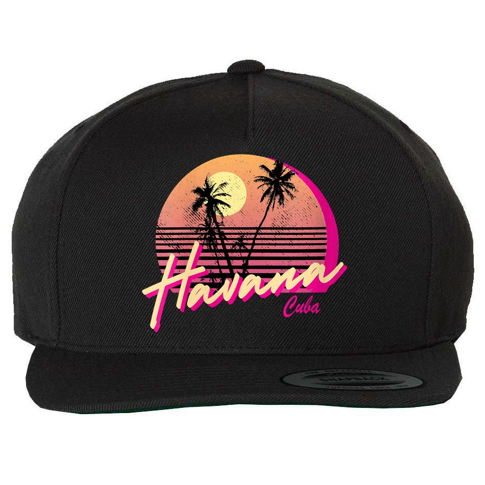 Womens Retro Havana Cuba California Beach Sunset Wool Snapback Cap