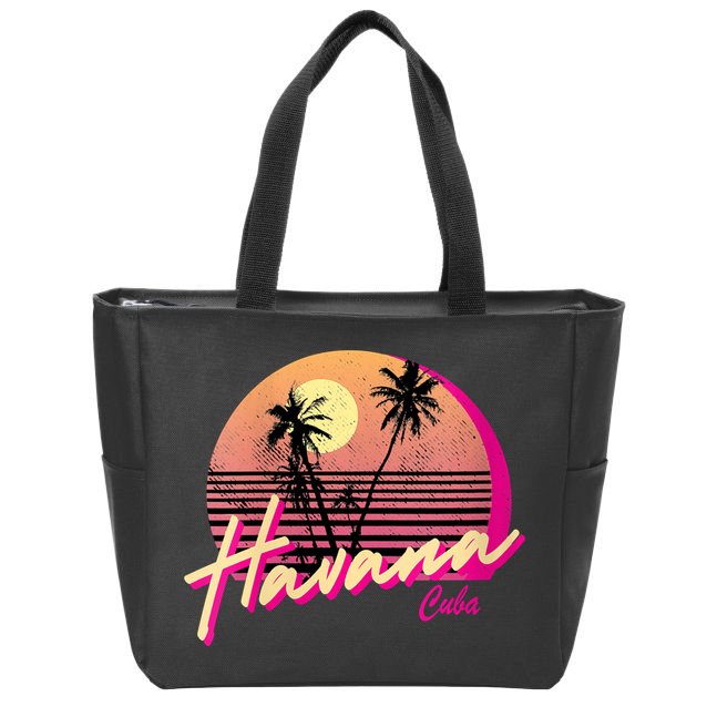 Womens Retro Havana Cuba California Beach Sunset Zip Tote Bag