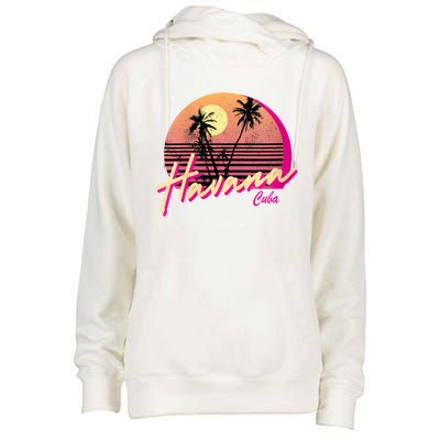 Womens Retro Havana Cuba California Beach Sunset Womens Funnel Neck Pullover Hood