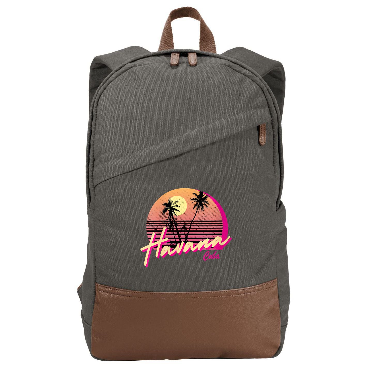 Womens Retro Havana Cuba California Beach Sunset Cotton Canvas Backpack