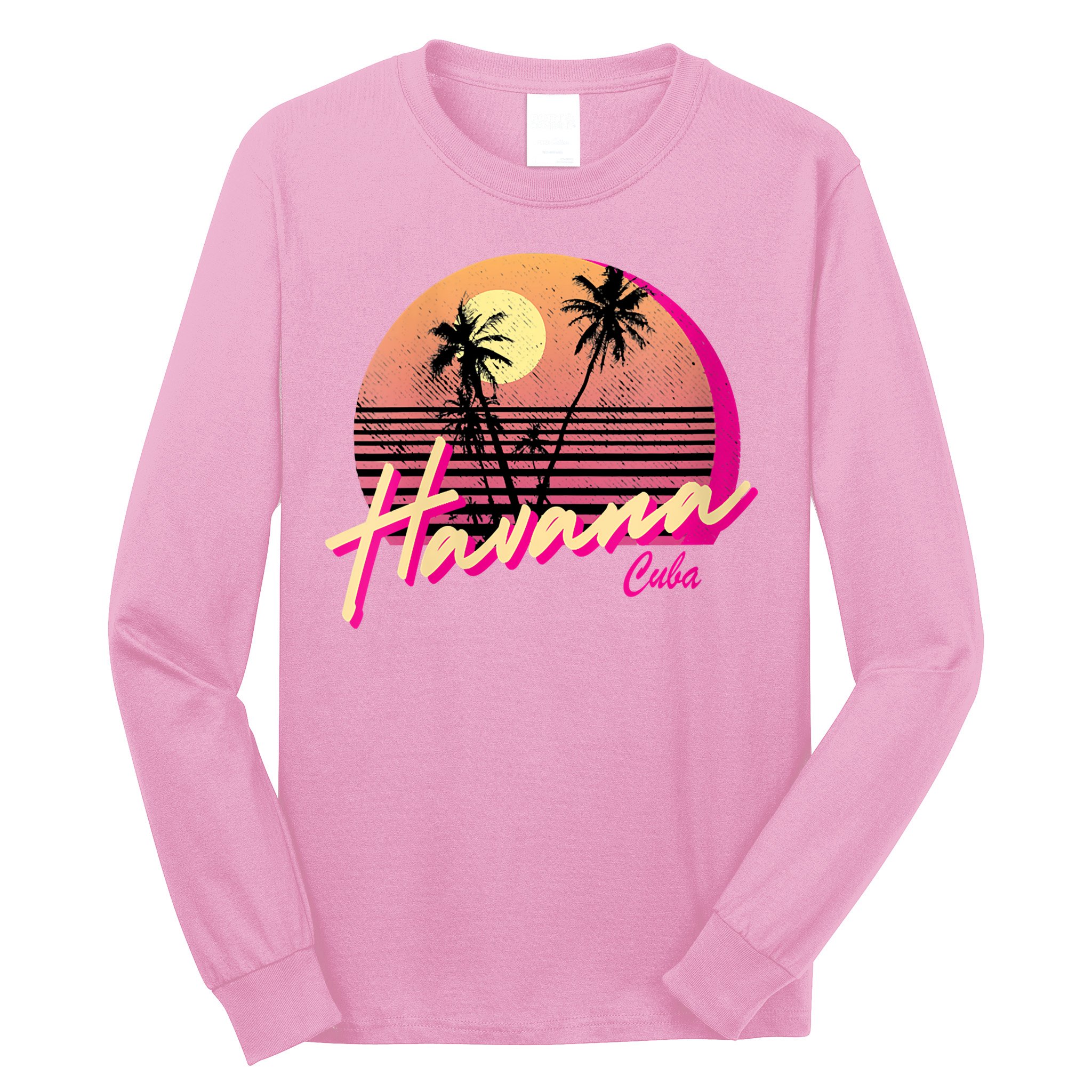Womens Retro Havana Cuba California Beach Sunset Long Sleeve Shirt