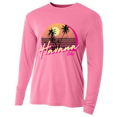 Womens Retro Havana Cuba California Beach Sunset Cooling Performance Long Sleeve Crew