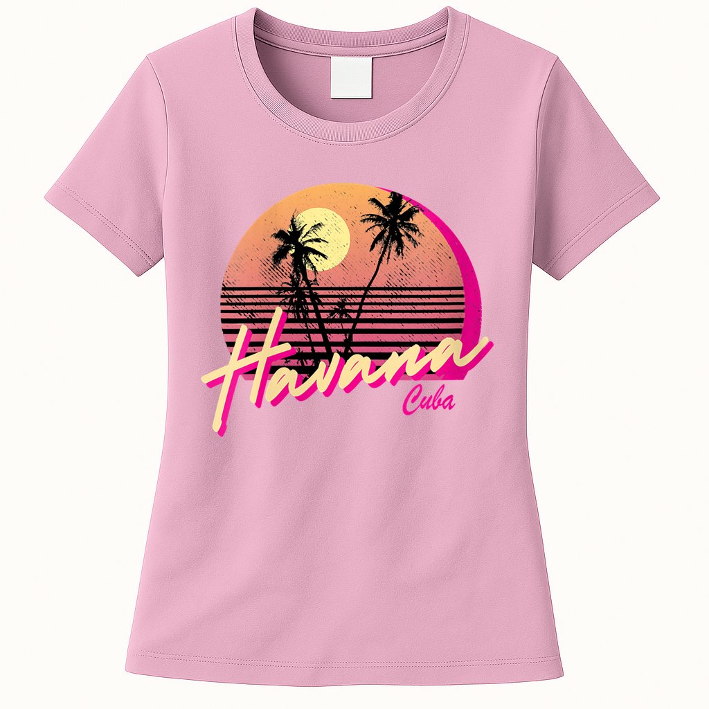 Womens Retro Havana Cuba California Beach Sunset Womens T-Shirt