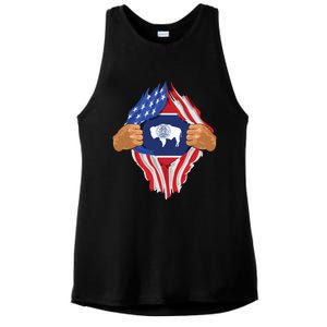 Wyoming Roots Inside State Flag American Proud Ladies PosiCharge Tri-Blend Wicking Tank