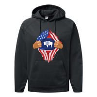 Wyoming Roots Inside State Flag American Proud Performance Fleece Hoodie