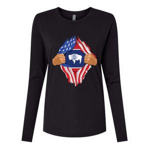 Wyoming Roots Inside State Flag American Proud Womens Cotton Relaxed Long Sleeve T-Shirt