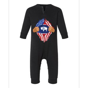 Wyoming Roots Inside State Flag American Proud Infant Fleece One Piece