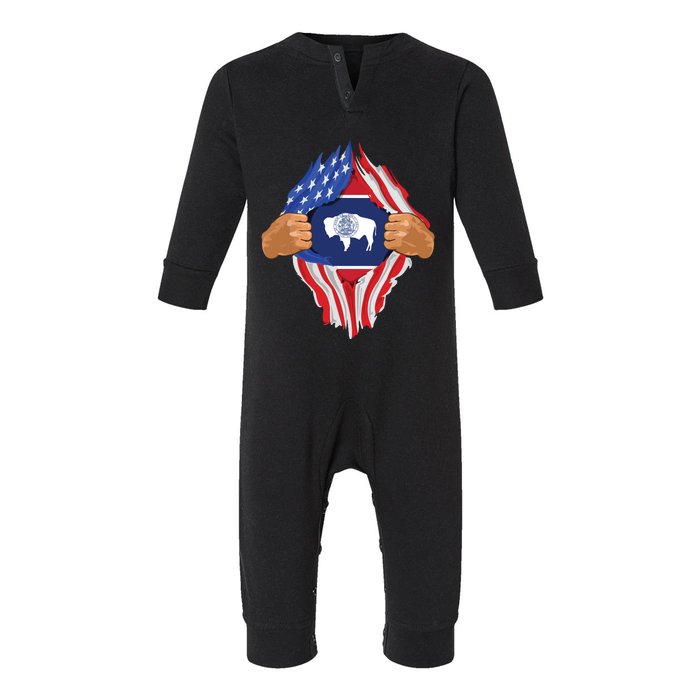 Wyoming Roots Inside State Flag American Proud Infant Fleece One Piece