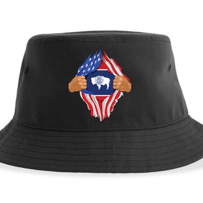 Wyoming Roots Inside State Flag American Proud Sustainable Bucket Hat