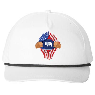 Wyoming Roots Inside State Flag American Proud Snapback Five-Panel Rope Hat