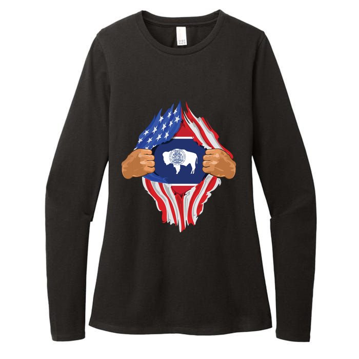 Wyoming Roots Inside State Flag American Proud Womens CVC Long Sleeve Shirt