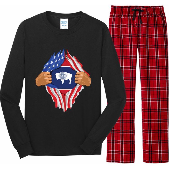 Wyoming Roots Inside State Flag American Proud Long Sleeve Pajama Set