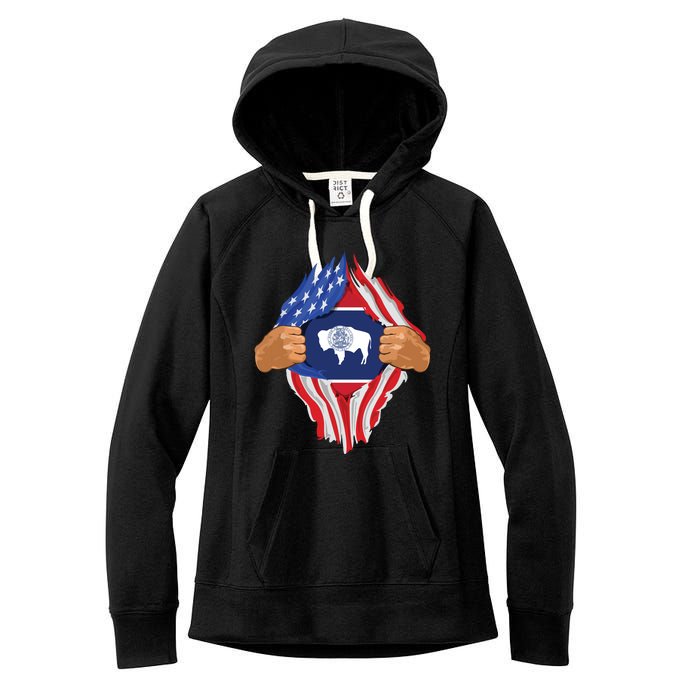 Wyoming Roots Inside State Flag American Proud Women's Fleece Hoodie