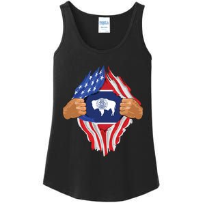 Wyoming Roots Inside State Flag American Proud Ladies Essential Tank