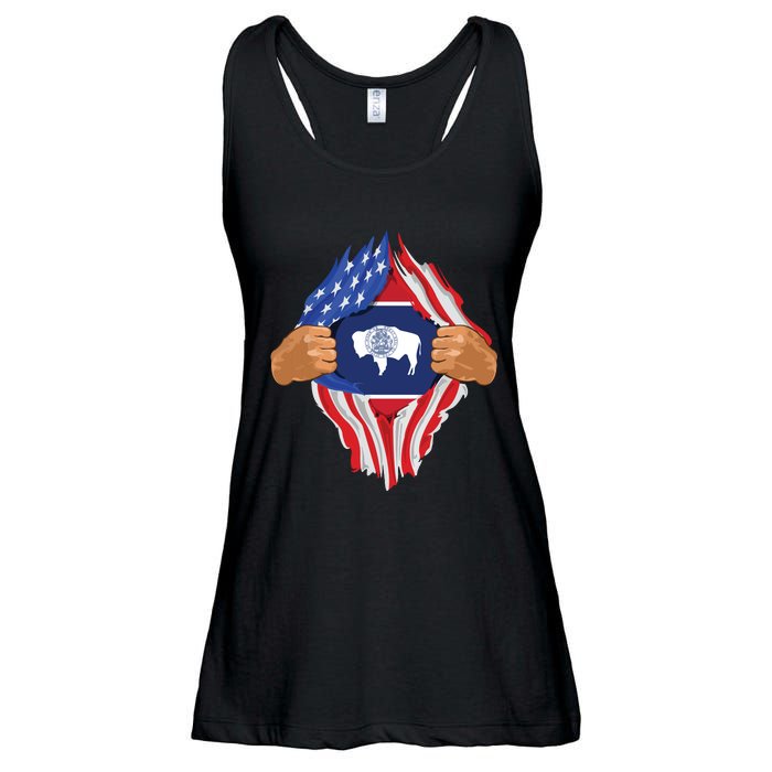 Wyoming Roots Inside State Flag American Proud Ladies Essential Flowy Tank