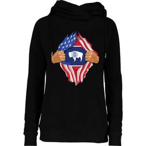 Wyoming Roots Inside State Flag American Proud Womens Funnel Neck Pullover Hood