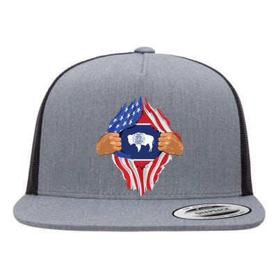 Wyoming Roots Inside State Flag American Proud Flat Bill Trucker Hat