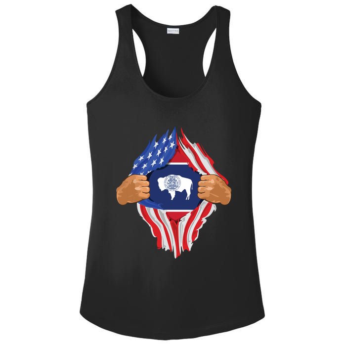 Wyoming Roots Inside State Flag American Proud Ladies PosiCharge Competitor Racerback Tank