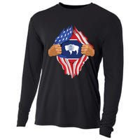 Wyoming Roots Inside State Flag American Proud Cooling Performance Long Sleeve Crew