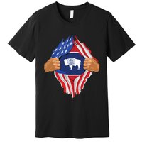 Wyoming Roots Inside State Flag American Proud Premium T-Shirt