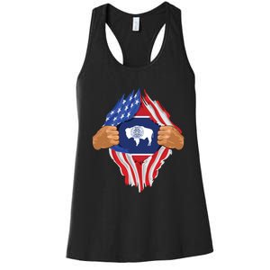 Wyoming Roots Inside State Flag American Proud Women's Racerback Tank