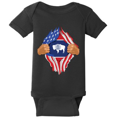 Wyoming Roots Inside State Flag American Proud Baby Bodysuit