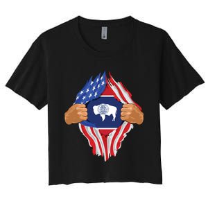 Wyoming Roots Inside State Flag American Proud Women's Crop Top Tee