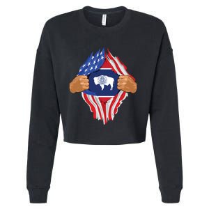 Wyoming Roots Inside State Flag American Proud Cropped Pullover Crew