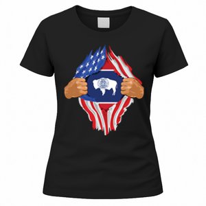 Wyoming Roots Inside State Flag American Proud Women's T-Shirt