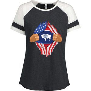 Wyoming Roots Inside State Flag American Proud Enza Ladies Jersey Colorblock Tee