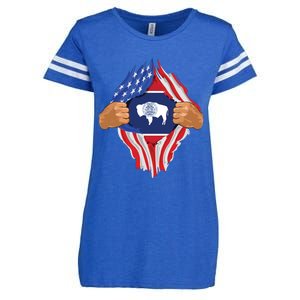 Wyoming Roots Inside State Flag American Proud Enza Ladies Jersey Football T-Shirt