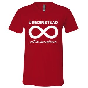 Wear Red Instead Acceptance Of Autism Autistic V-Neck T-Shirt