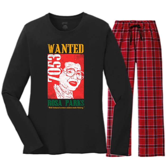 Wanted Rosa Inspirational Black History Month Gift Women's Long Sleeve Flannel Pajama Set 