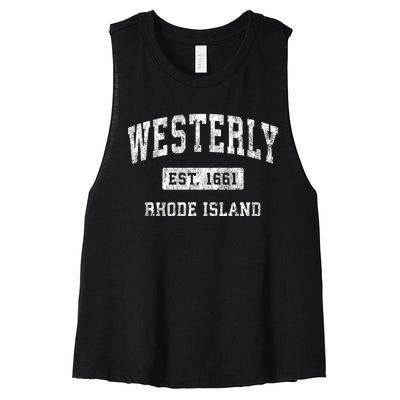 Westerly Rhode Island Ri Vintage Established Sports Women's Racerback Cropped Tank