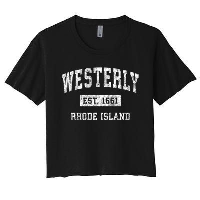 Westerly Rhode Island Ri Vintage Established Sports Women's Crop Top Tee